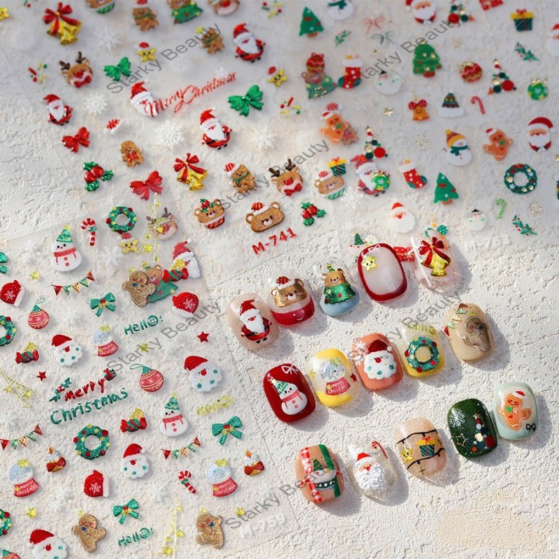 New Technology Merry Christmas Thin and Tough Stereoscopic Nail Stickers Jelly Nail Stickers