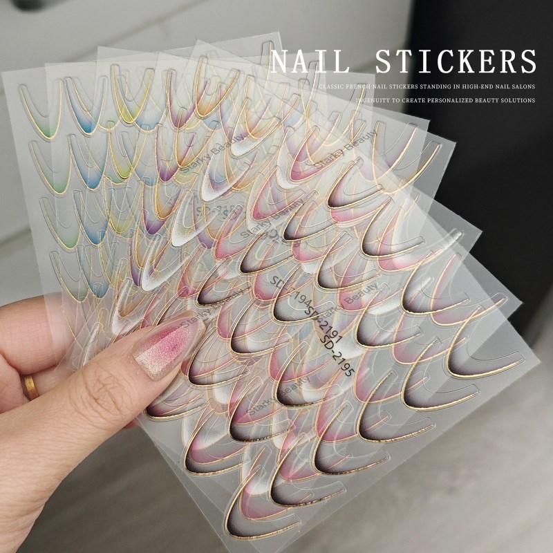 ail French Gradient Sticker, Gold Plated French Edge Line Auxiliary Sticker