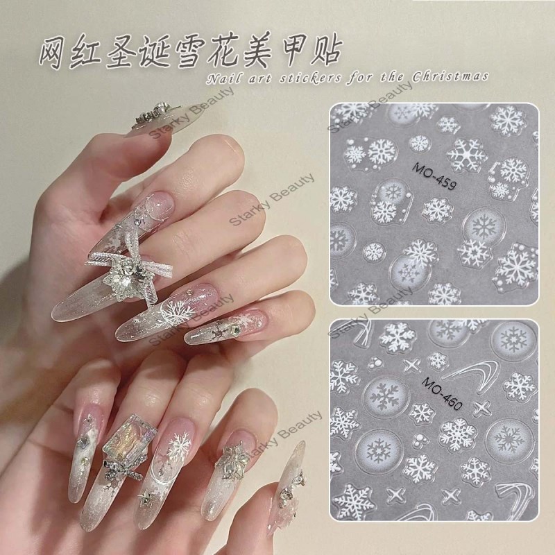 Snowflake nail stickers, internet famous hollow Christmas lines, French crystal nail stickers