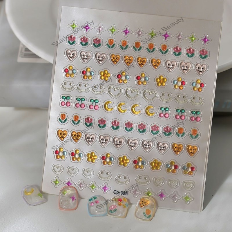 Love Smiling Face 3D Jelly Nail Stickers Waterproof Nail Stickers Five Color Flower Stickers Jewelry