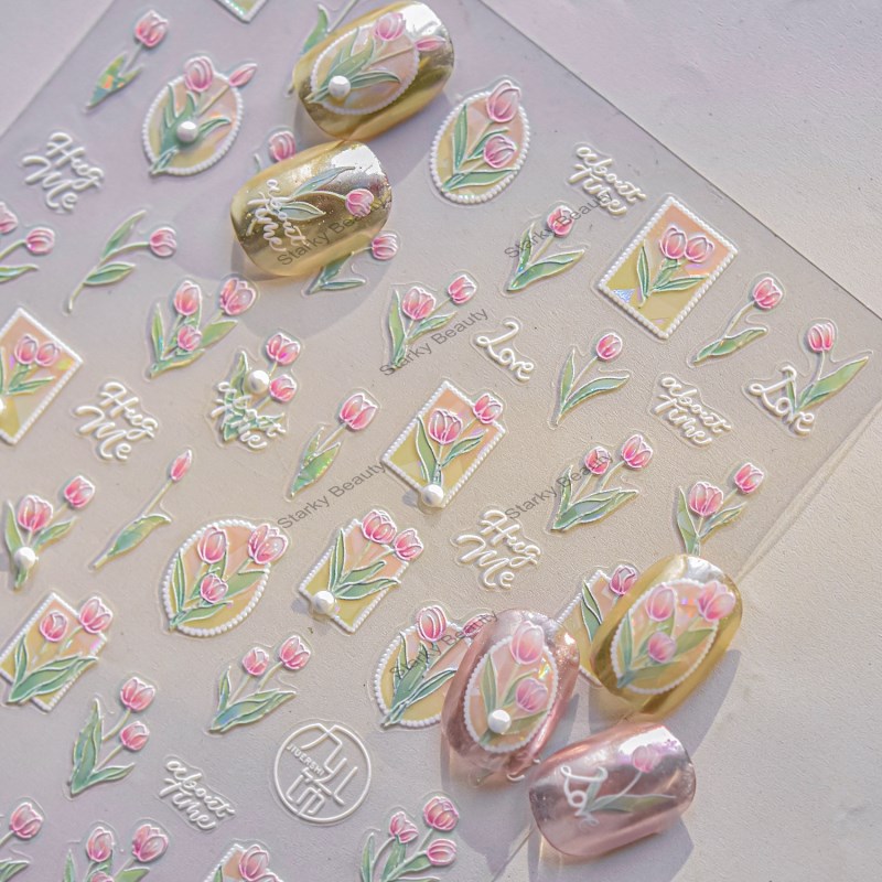 Crystal Diamond Nail Stickers Hot Spring Nail Stickers Tulip Nail Stickers