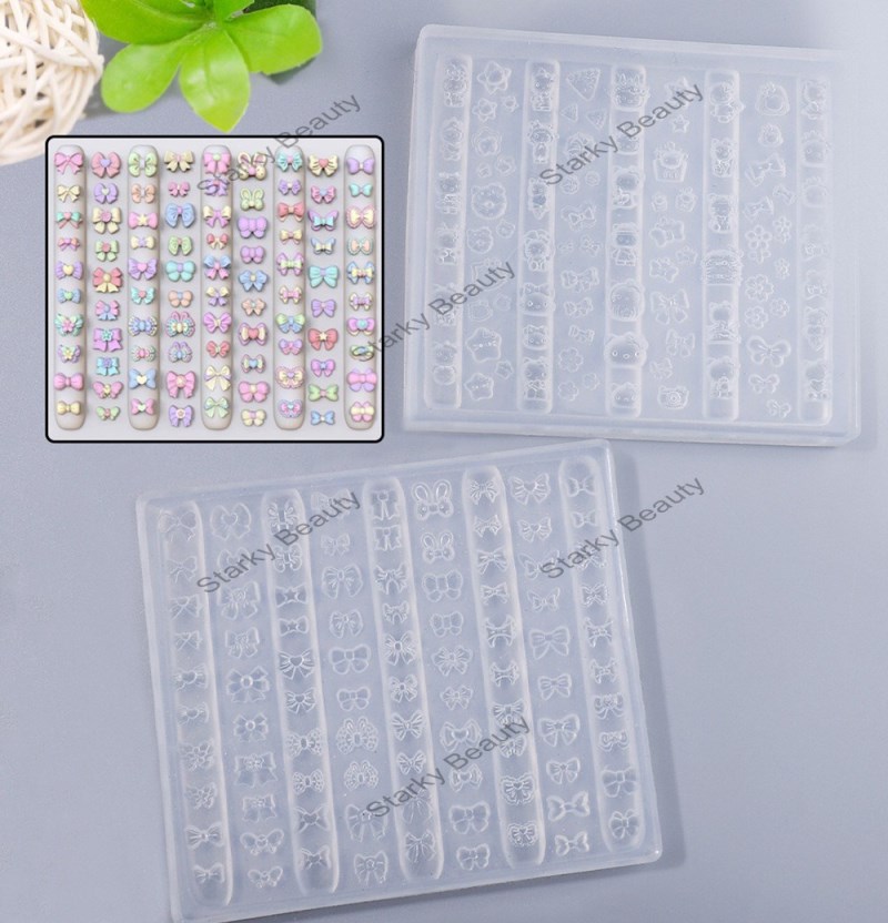 2025 Nail Art Multi Pattern Silicone Mold Small Bow 3D Relief Ice Flower Grinding Tool