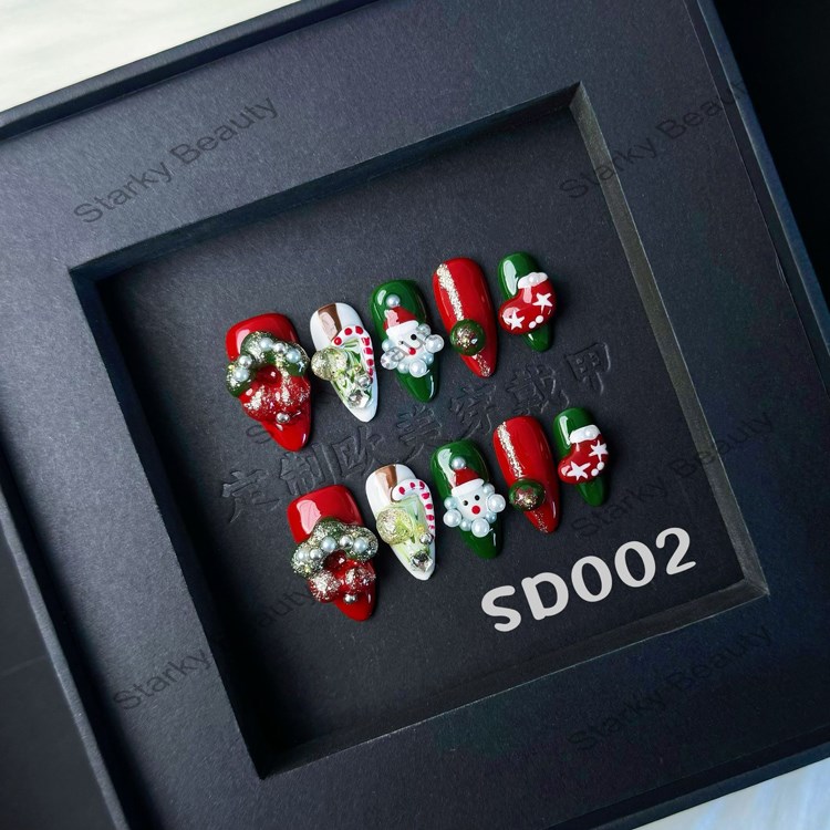 2025  Nail Art Supplier Winter Christmas High Quality False Nails 3D Decorations Press on Nails