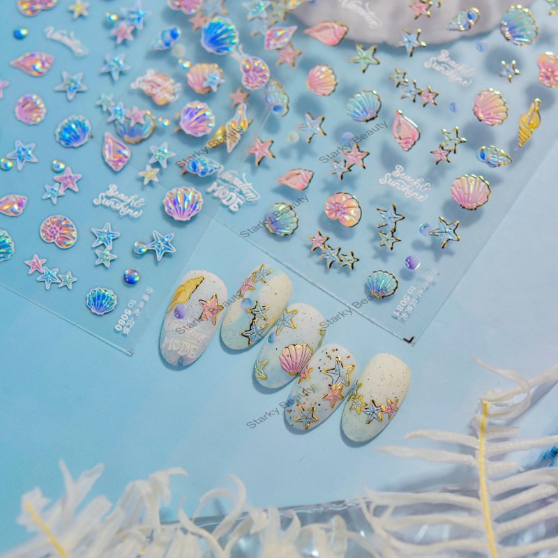 Shell Light Nail Stickers 3D Nail Stickers Beach Shell Nail Accessories