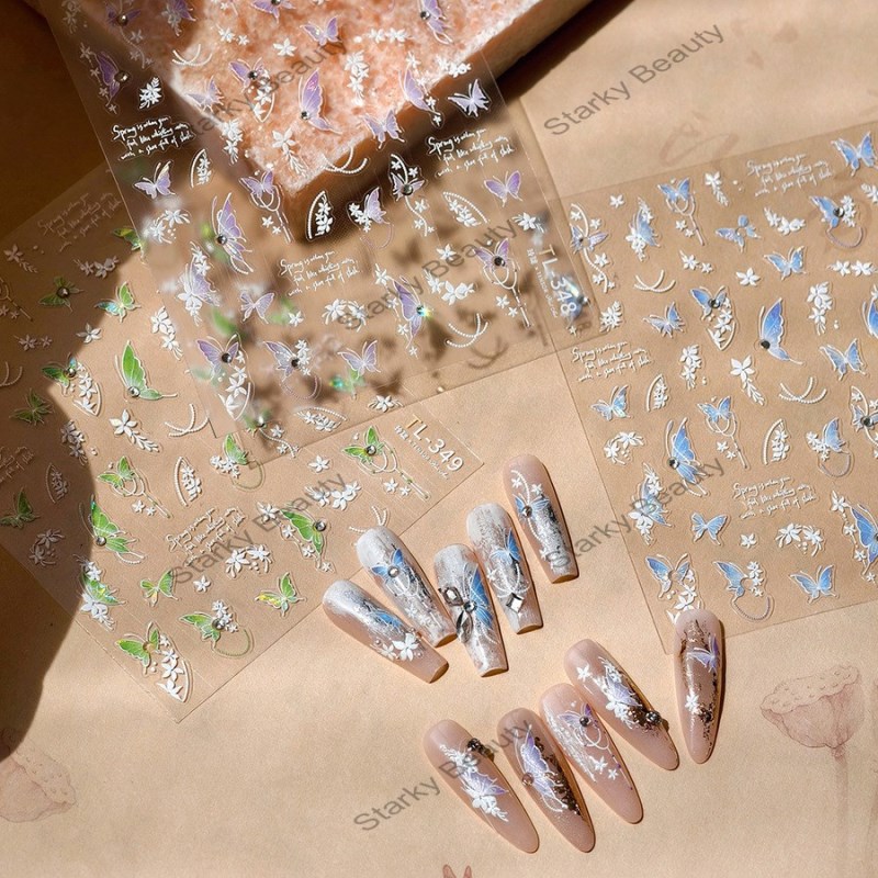 New technology frosted shell light butterfly flower love nail sticker paper