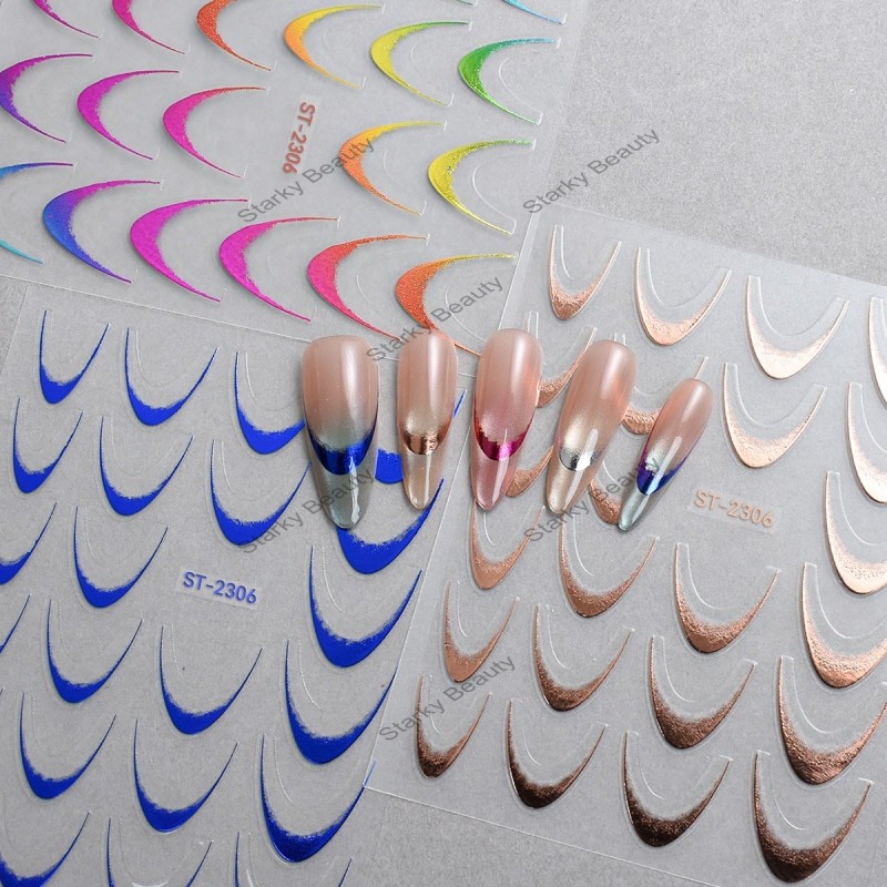 French Tip Bend Line Nail Sticker Gradient Color Nail Sticker Nail Art Designs Stickers