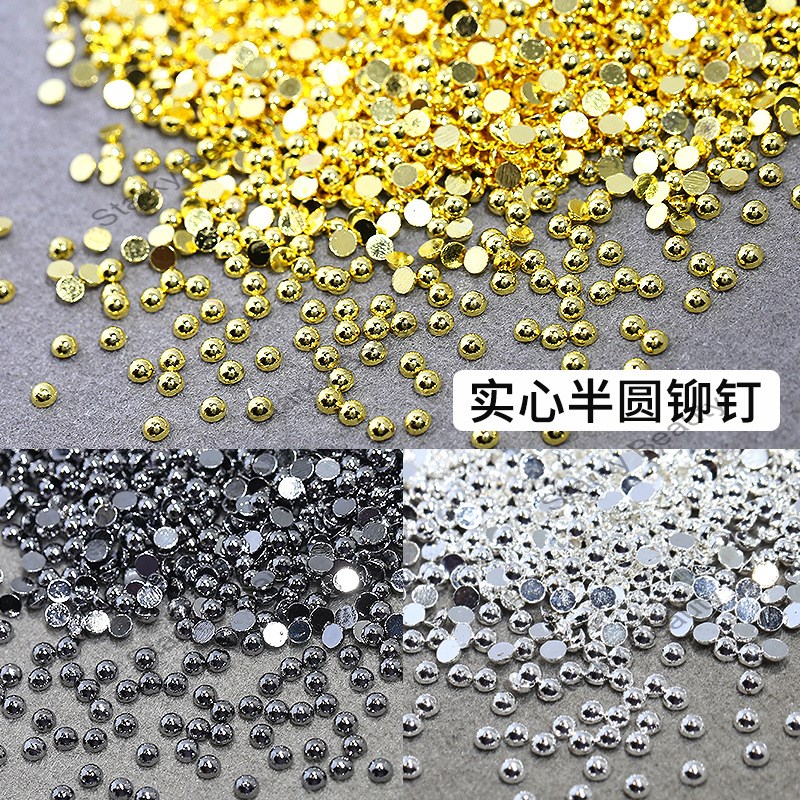 100PC metal semi-circular rivets nail accessories, flat bottomed solid hemispherical steel ball gold