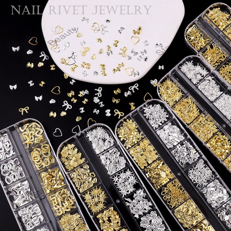 Alloy Nail Decoration 3D Star Moon Flower Jellyfish Frame Nail Art Decorations Mixed Accessories