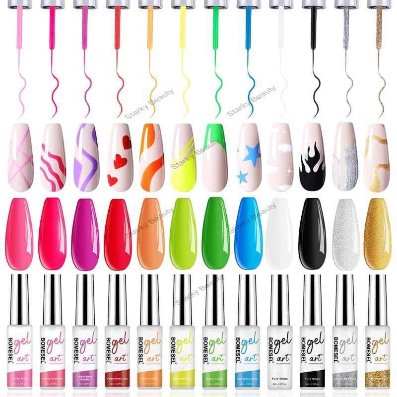 New 12 wire painting 3D painted nail art liner drawing gel