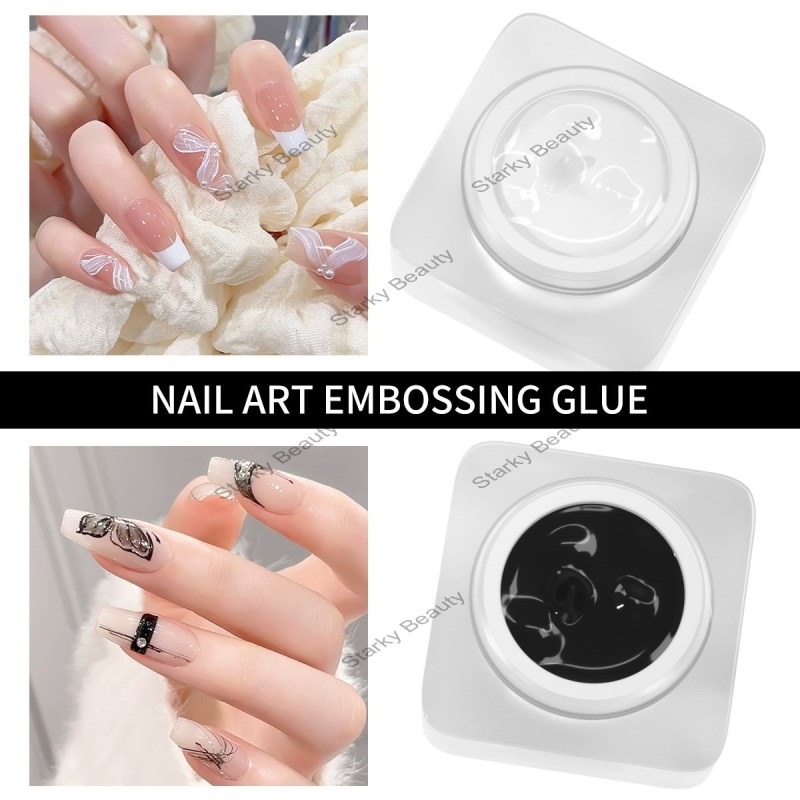 New three-dimensional shaping, no wash gypsum adhesive nail painting, relief, black and white