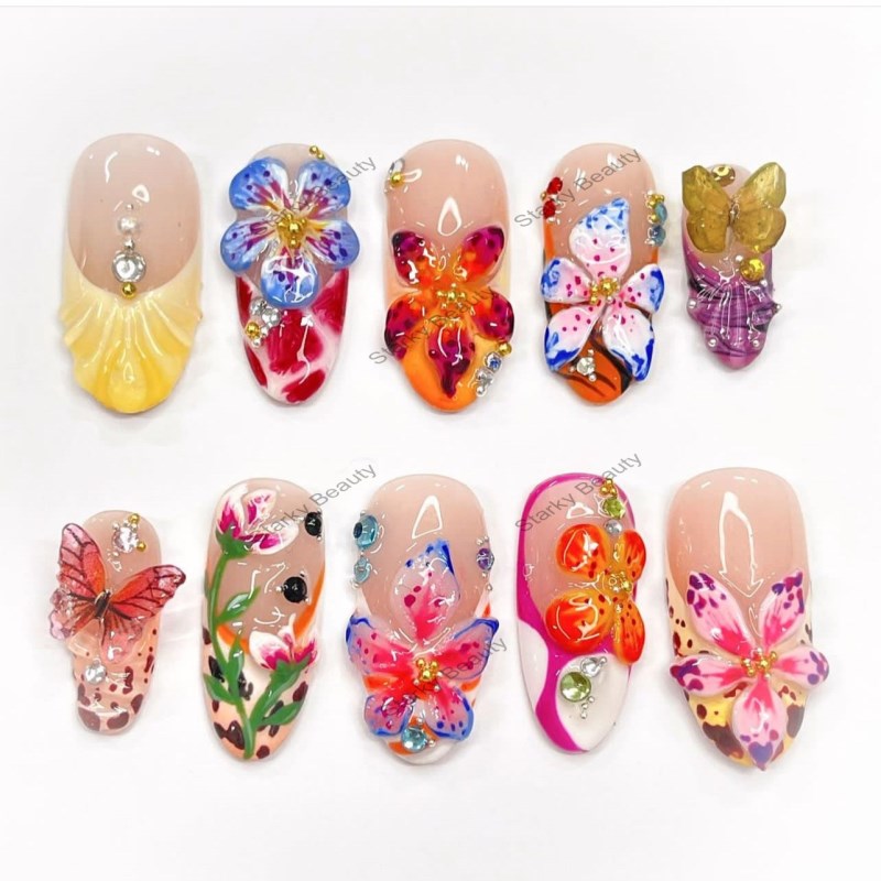 European and American Fashion Color 3D Flower Nail Art French Fresh Wearing Nail Press on Nails