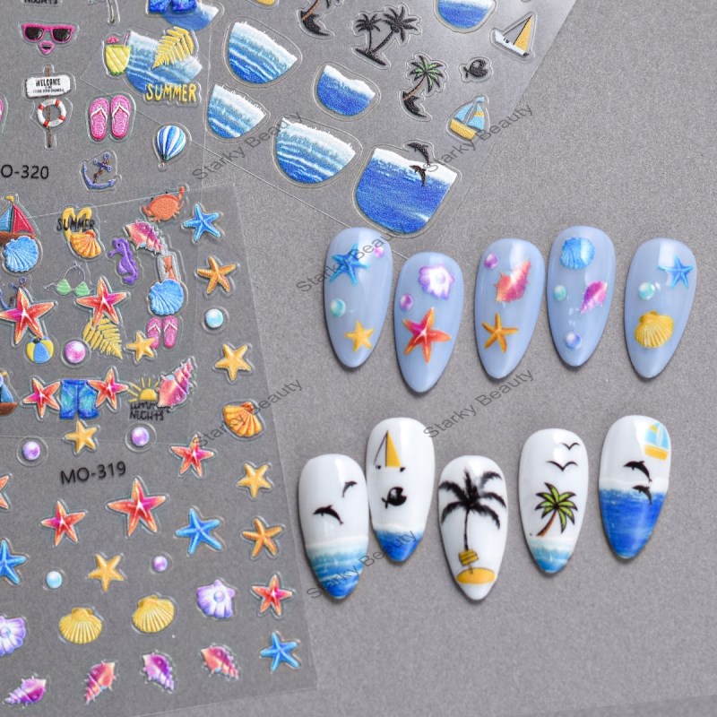 New relief dreamy ocean summer cute dopamine marine animal nail sticker