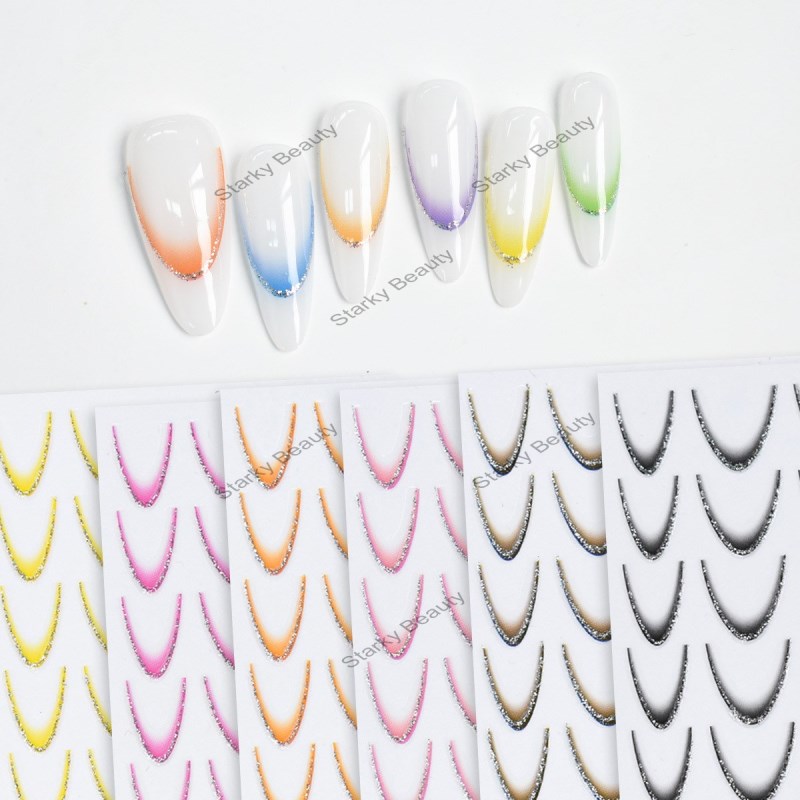 popular gradient French nail sticker laser hot stamping silver hot stamping sticker