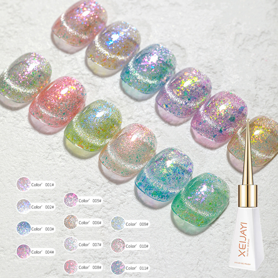 summer ice crushing cat eye nail oil adhesive transparent cat eye adhesive rainbow color nail salon