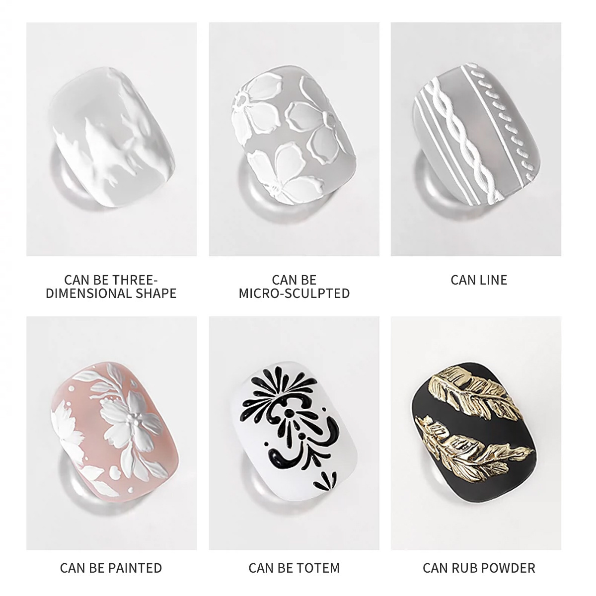 new three-dimensional shaping, no wash gypsum adhesive nail painting, relief, black and white