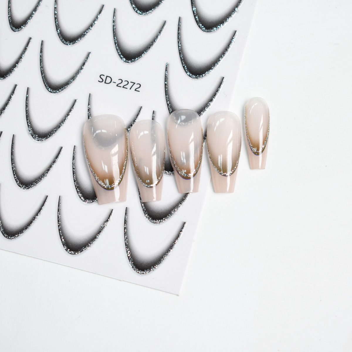 popular gradient french nail sticker laser hot stamping silver hot stamping sticker