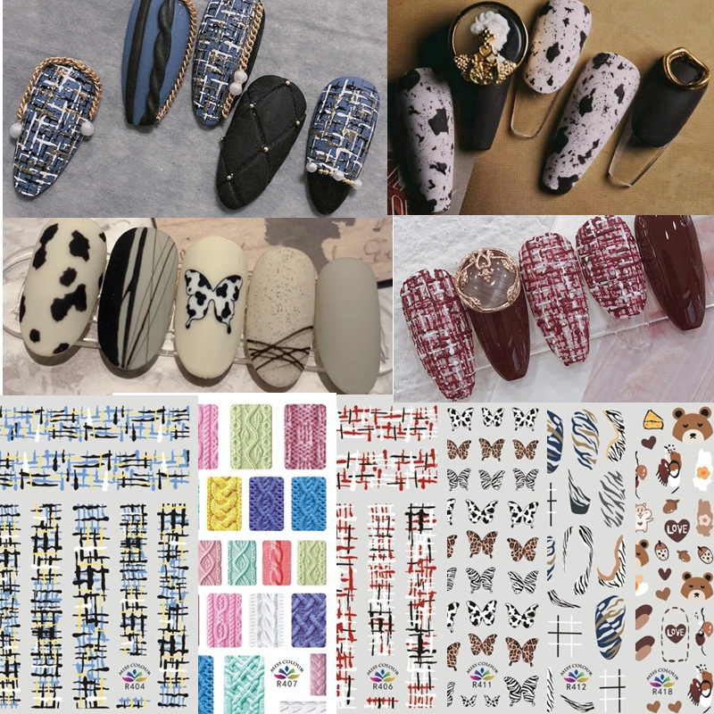 Winter woolen nail stickers Leopard butterfly Quail eggshell nail stickers