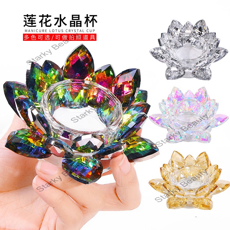 Lotus Flower Glass Dappen Dish Liquid Powder Container Holder Crystal Cup Acrylic Nail Art Tools