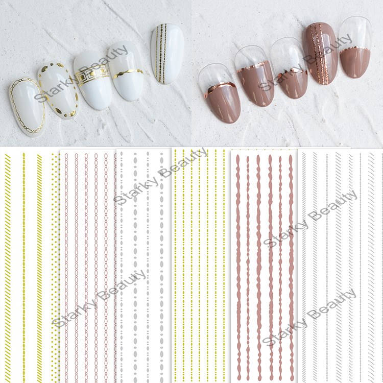 Thick and thin gold and silver strip 3D thin rose gold nail stickers