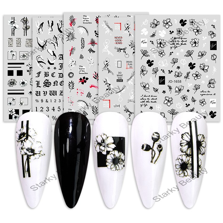 Nail Art Stickers Adhesive Stickers Black and White Letters Stickers