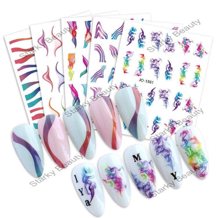 Color streamer manicure smudge line with self-adhesive manicure sticker