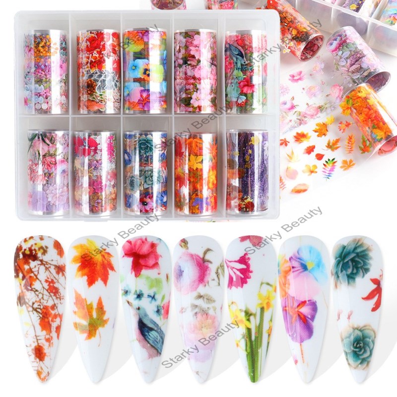 Nail Stickers Maple Leaf Flower Autumn Nail Starry Paper Lace Transfer Paper