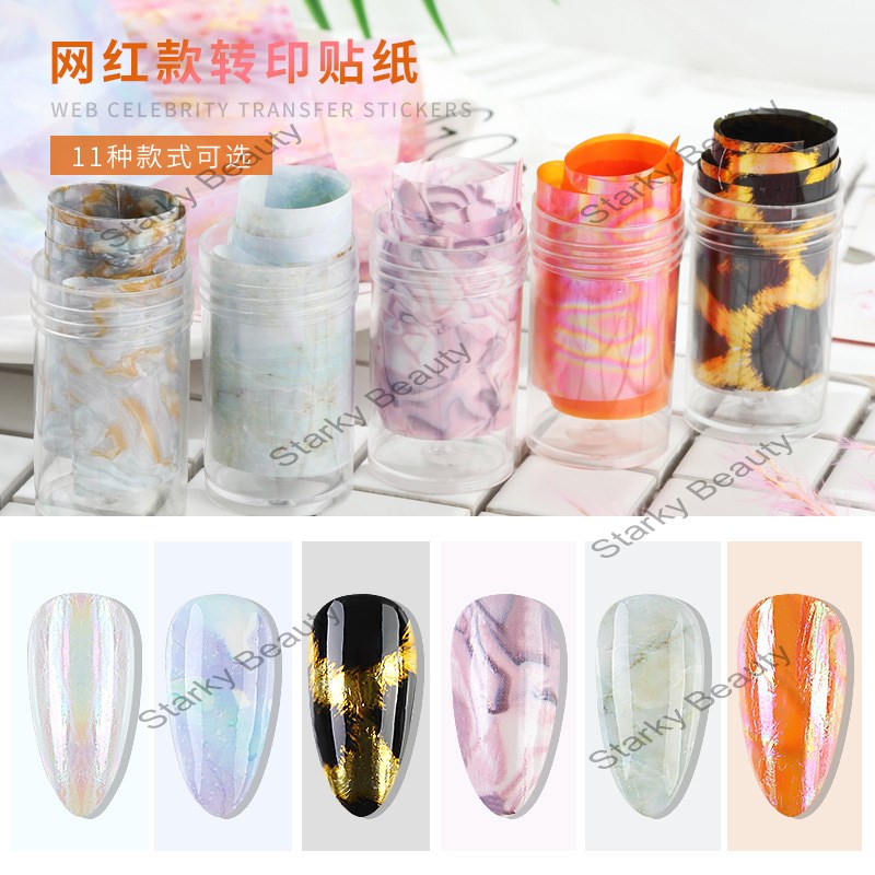 Nail art star transfer paper, marble pattern white starry sky transfer stickers, nail stickers