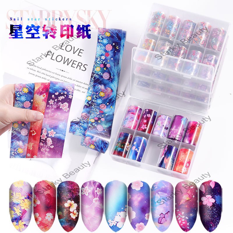 Nail Art Starry Series Transfer Paper Net Red Nail Sticker Flowers Laser Star Paper