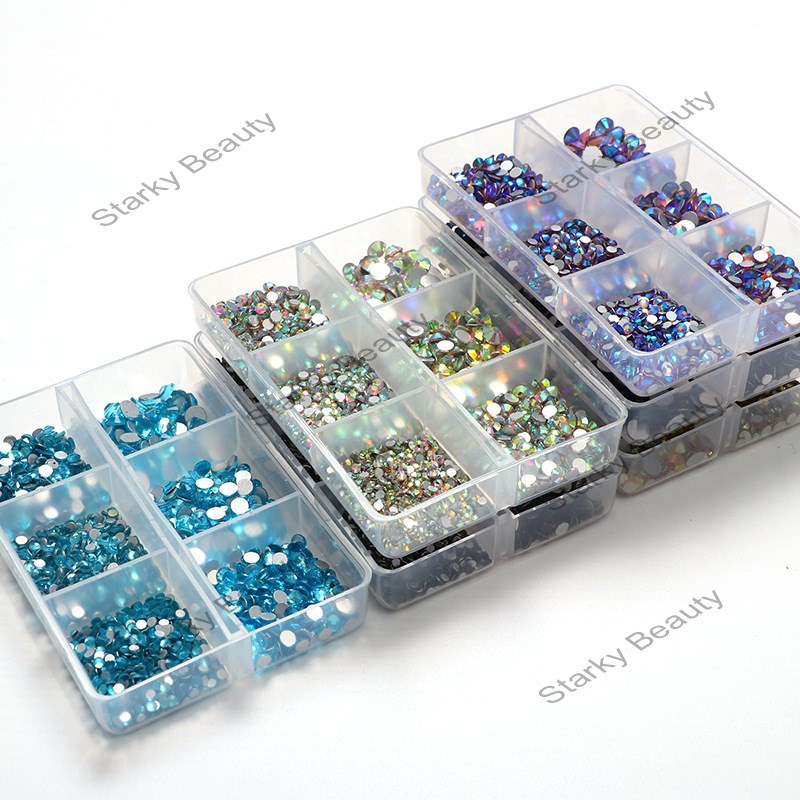 6 box manicure drills rhinestones, multi-size flat bottom AB drills