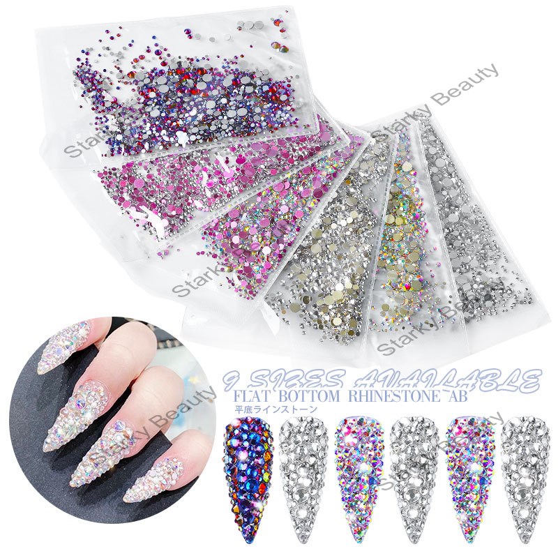 mixed rhinestones Nail drill glass flat drill rhinestone AB diamond 1440pcs