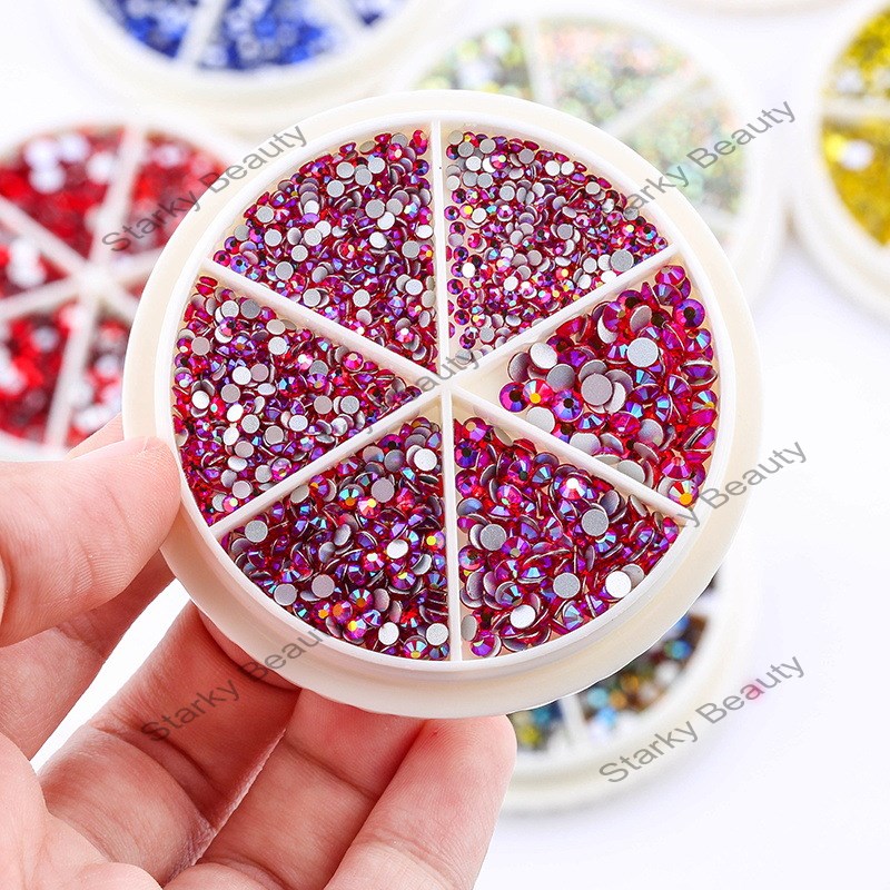 Boxed Nail Rhinestones Nail Rhinestones 6 Grid Flat Rhinestones Nail Decoration