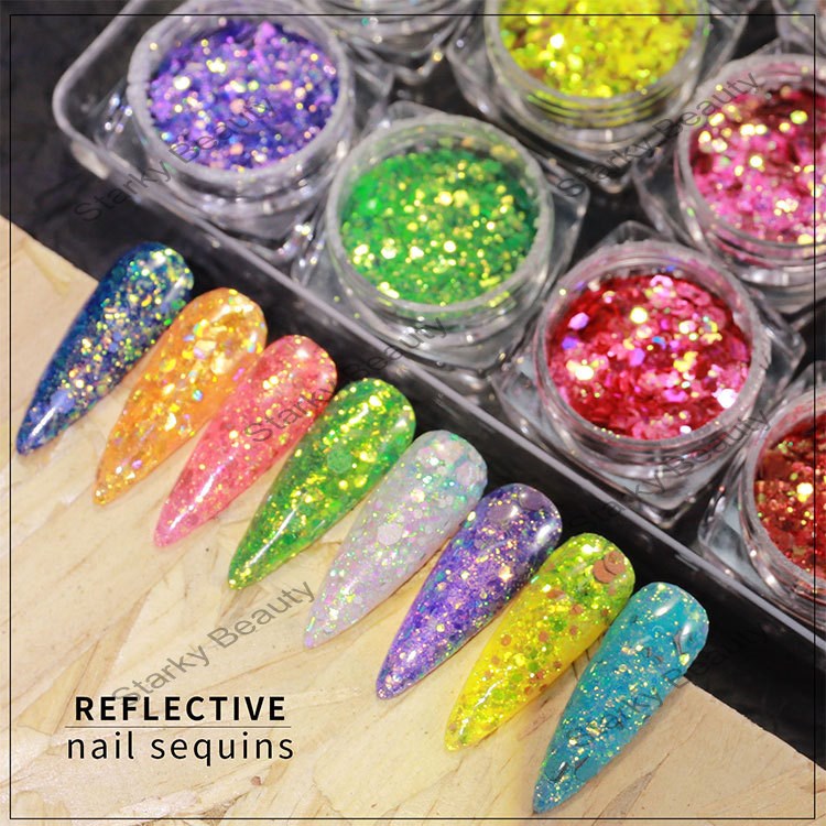 12 colors mixed high-brightness reflective laser glitter nail sequins