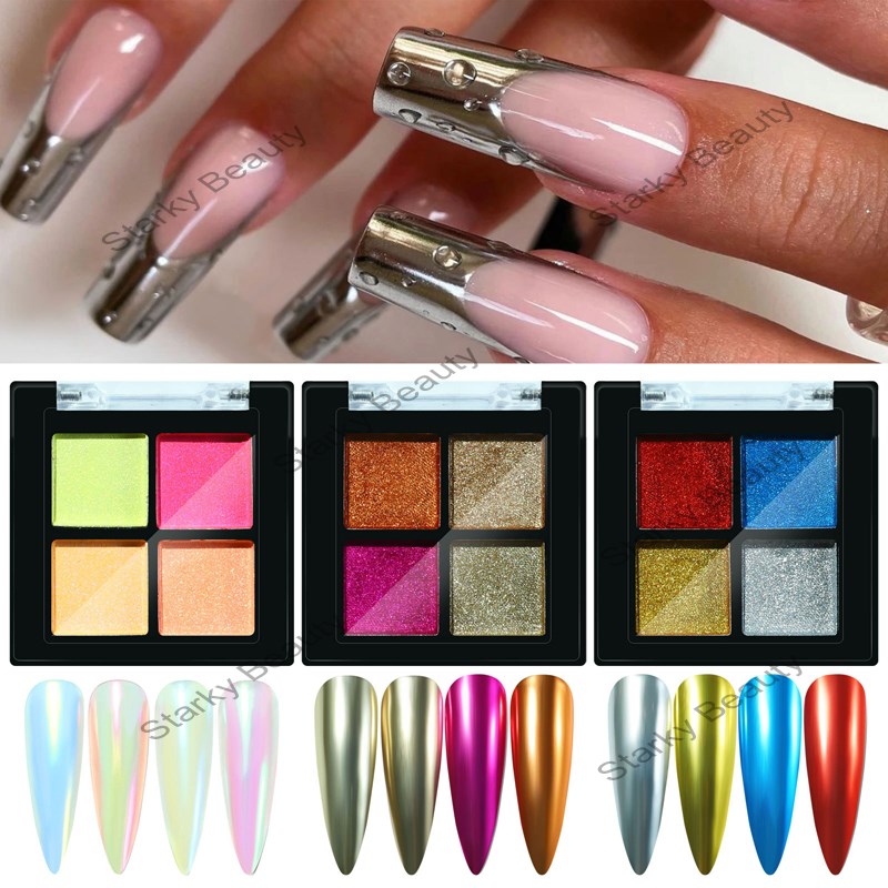 Nail Art 4 Color Solid Magic Mirror Powder 4 Color Mirror Super Glitter Nail Powder