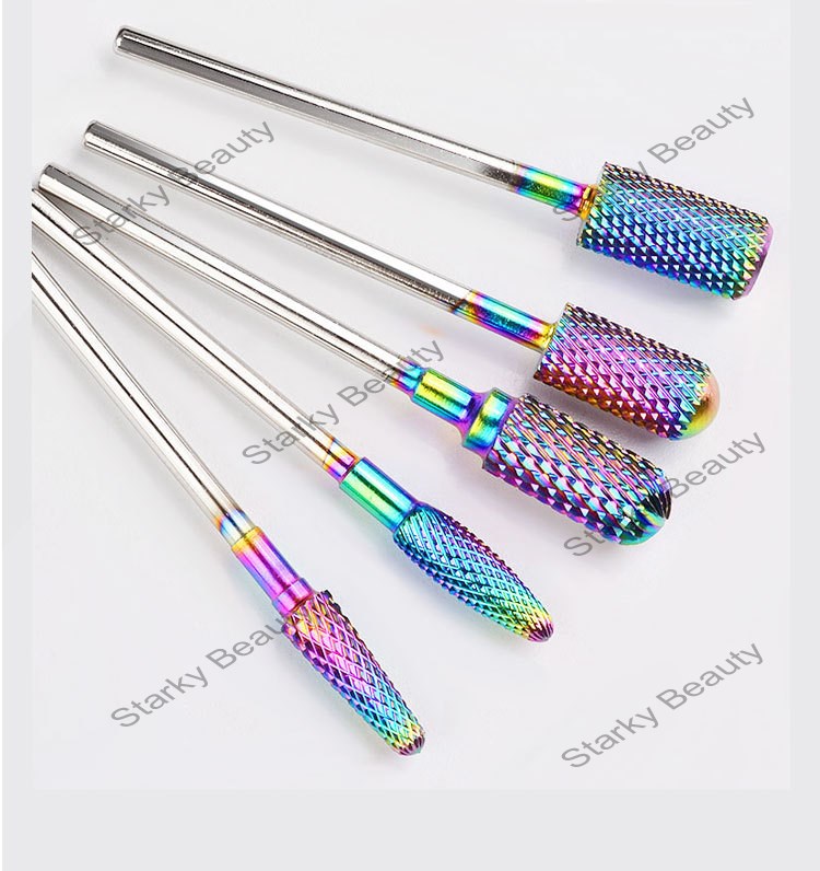 Electric Manicure Drill Tools Rainbow Effect Tungsten Carbide Nail Bit Bur Nail Drill Bit