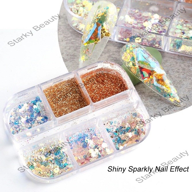 Nail Art Glitter Sequin Set 6 Color Fairy Symphony Golden Fine Dot Nail Jewelry