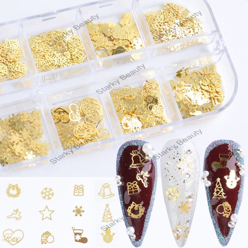 Nail Art Ornament Christmas Golden Hollow Computer Tablet Snow Bell  Nail Flake