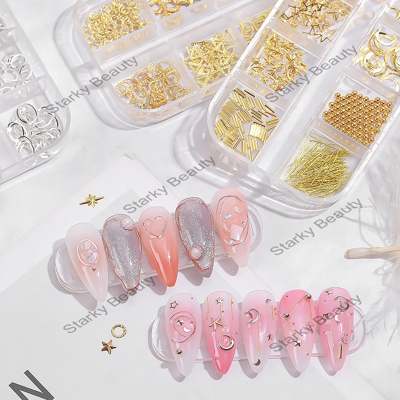 12 grid long strip box nail special-shaped rivet alloy flat-bottom diamond nail jewelry sticker