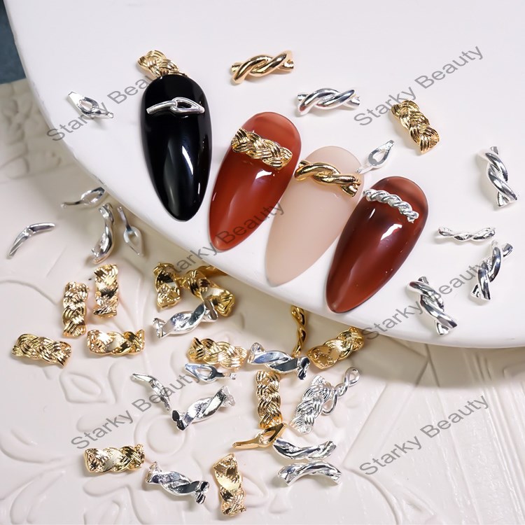 Nail Art Alloy Charms Golden And Silver Twist Metal Accessories