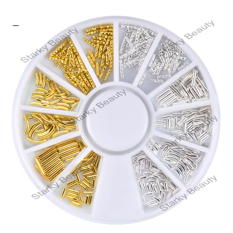 Gold & Silver Bend Metal Nail Art Pipe Studs Rivet Accessory