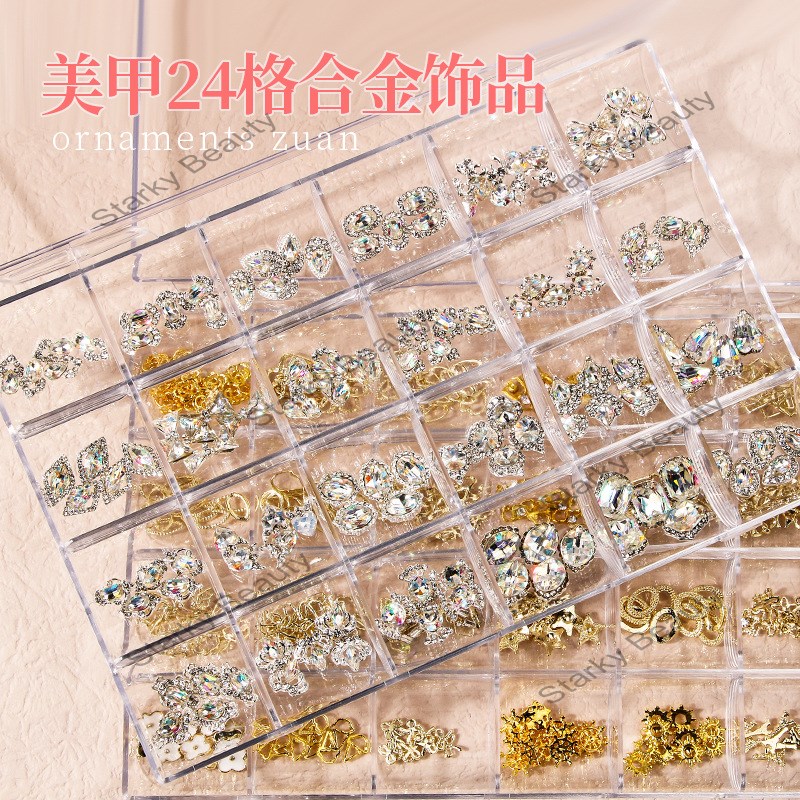 Nail Art Alloy Crown Zircon Resin Mixed DIY Nails 24 Grid Boxed Nail Art Jewelry Set