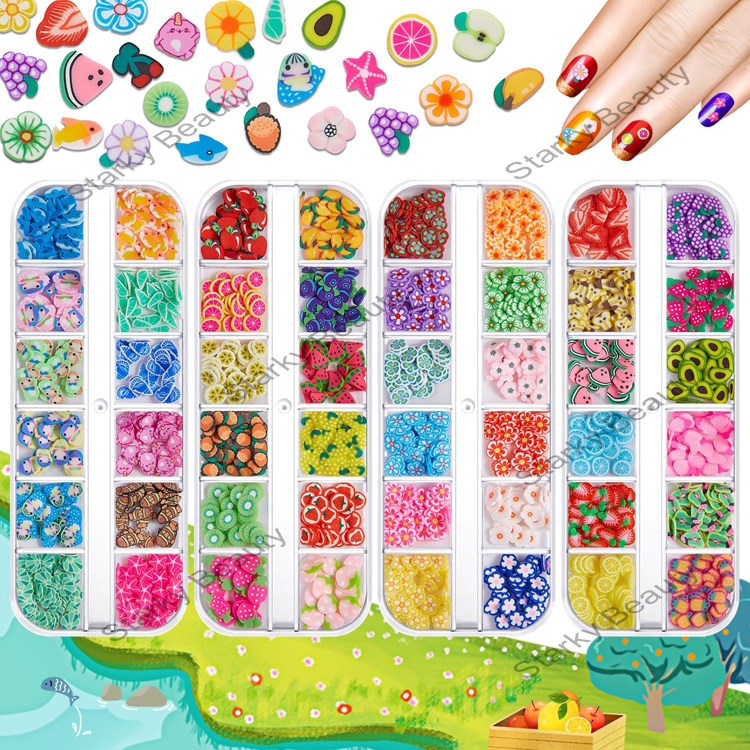 Nail art, fruits, flowers, sea animals, soft clay