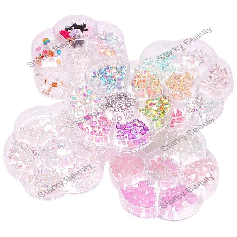 Bow Aurora Bear Butterfly Rhinestone Mermaid Beads Mixed 7 Nail Decorations