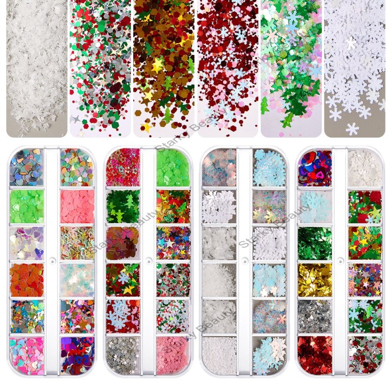 12 grid snowflake Christmas set glitter powder glitter nail polish jewelry