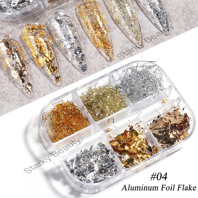 6 compartment boxed gold silver and gold foil paper Aluminum Foil Flake