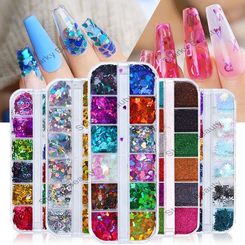 Nail art sequins ins style hot selling nail gold and silver heart-shaped letters luminous patch set