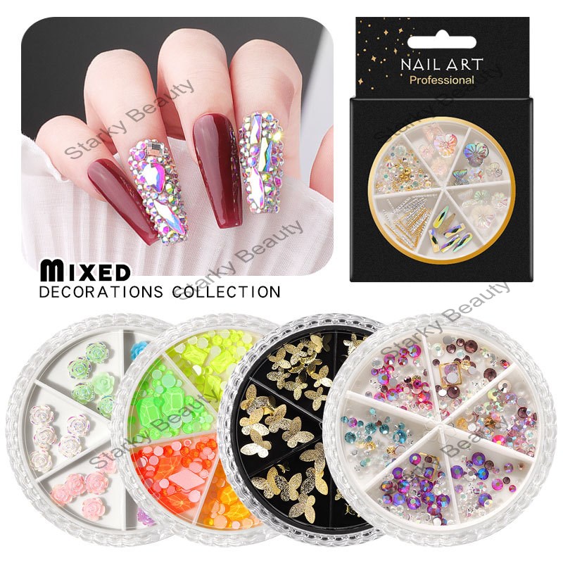 Nail Art Accessories AB Rhinestones Rivets Butterfly 6 Grids Mixed Turntable Jewelry Sequins Nail De