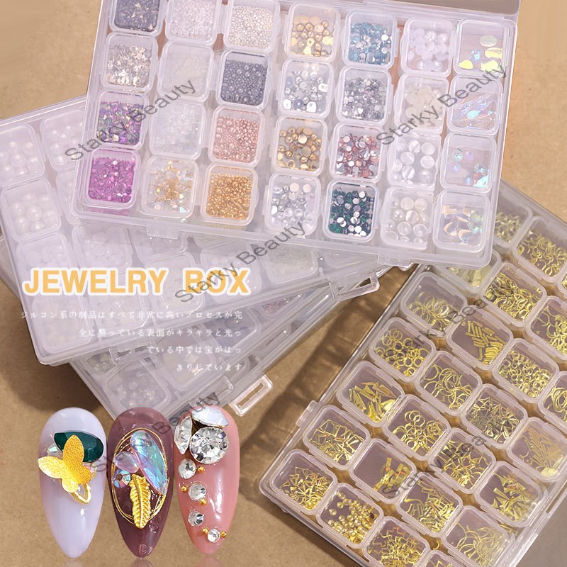 Nail Art New Jewelry Mixed 28 Pearl Rivet Steel Ball Shell Full Set of Jewelry Box