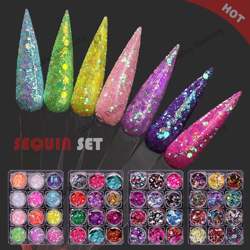 Round Nail Paillette Sequins Laser ultra-thin Nail Art Glitter slice in 12 Colors