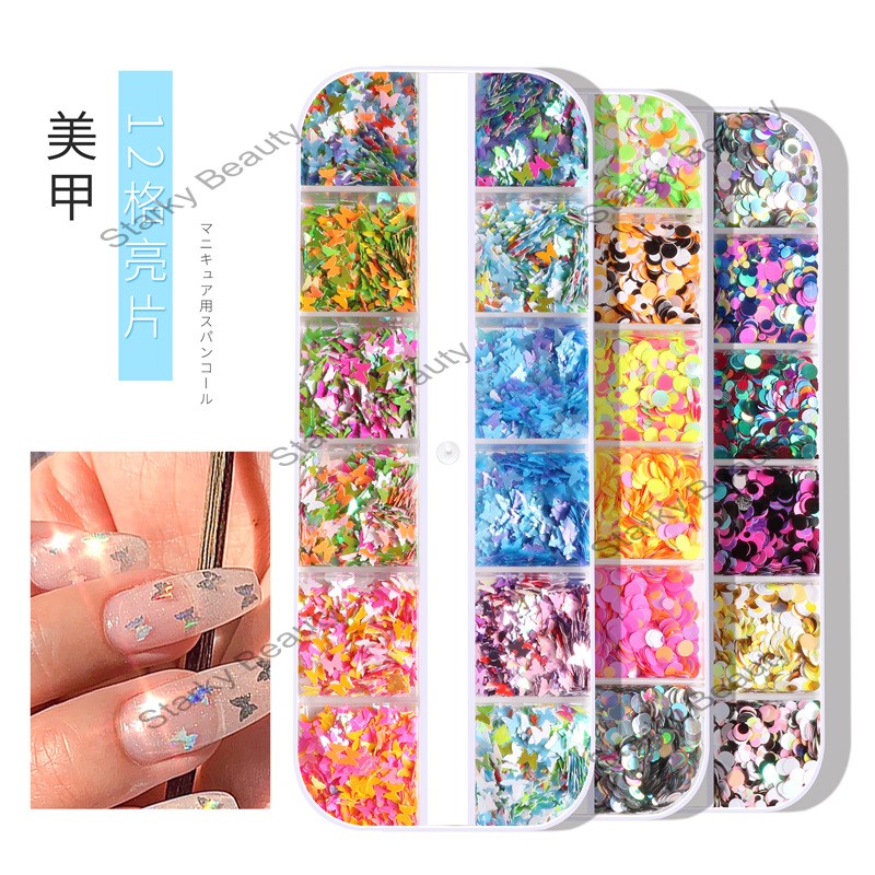 12colors Nail Butterfly Sequins Nail Sequins Butterfly Round Color Nail Jewelry