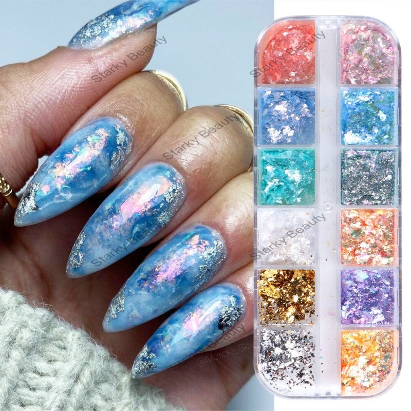 Nail Art Glitter Boxed Opal Pastel Foil Fragments Ice Crystal Extra Fine Cloud Brocade Powder